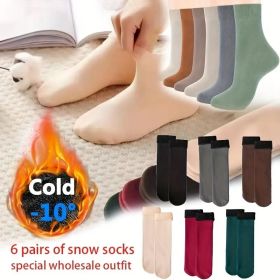 6 Pairs Unisex Thermal Fleece-Lined Socks - Soft, Breathable Mid-Calf Boot Socks for Cold Weather - Stretchy, Solid Colors (Brown, Gray, Green