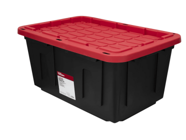 Hyper Tough 27 Gallon Snap Lid Plastic Storage Bin Container, Black with Red Lid