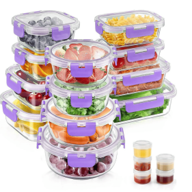 34pcs Glass Food Storage Containers with Lids Set, Airtight Glass Meal Prep Containers (17 Containers & 17 Lids), Leak Proof Lunch Containers BPA-Free
