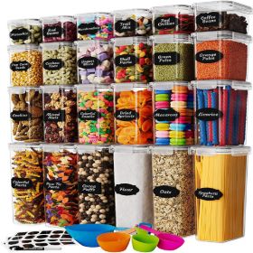 24 Pack Food Grade Container Set For Kitchen and Pantry Organization- Airtight, Clear Plastic with Durable Lids