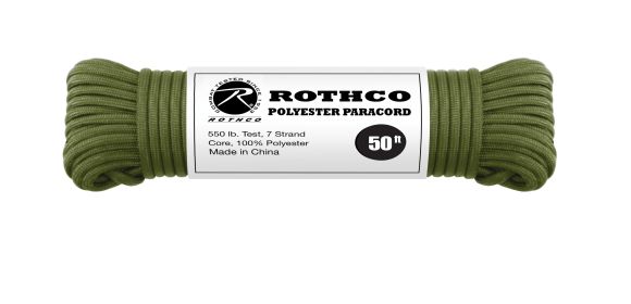 Rothco 550lb Type III Polyester Paracord (Color: Olive Drab, size: 50')