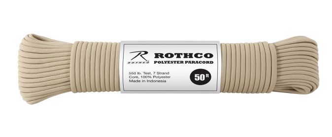 Rothco 550lb Type III Polyester Paracord (Color: Tan, size: 50')