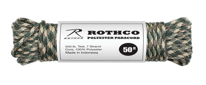 Rothco 550lb Type III Polyester Paracord (Color: Woodland Camo, size: 50')