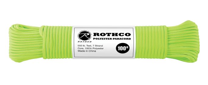 Rothco 550lb Type III Polyester Paracord (Color: Safety Green, size: 100')