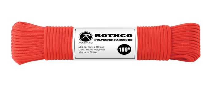 Rothco 550lb Type III Polyester Paracord (Color: Red, size: 100')