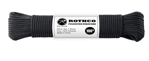 Rothco 550lb Type III Polyester Paracord (Color: Black, size: 100')
