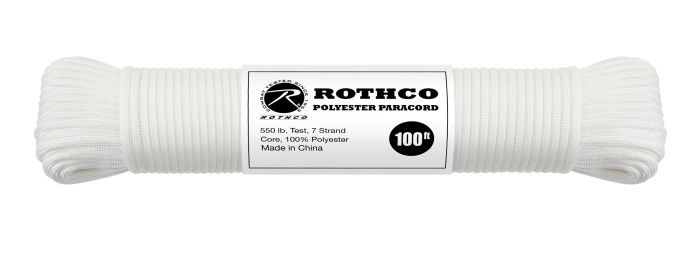 Rothco 550lb Type III Polyester Paracord (Color: White, size: 100')