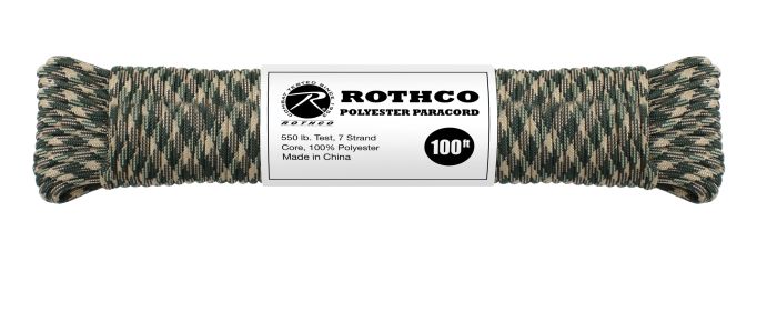 Rothco 550lb Type III Polyester Paracord (Color: Woodland Camo, size: 100')