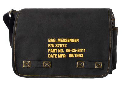 Heavyweight Canvas Classic Messenger Bag With Military Stencil (Color: Black)