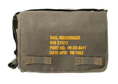 Heavyweight Canvas Classic Messenger Bag With Military Stencil (Color: Olive Drab)