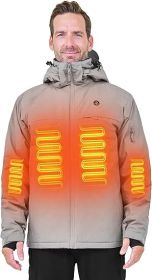 Heated Jacket, Ski Jacket Coat, With 12V/16000mAh Battery Pack, 5 Areas Heating Thicken Men Winter Coat (Color: Grey, size: L)