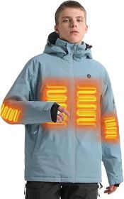 Heated Jacket, Ski Jacket Coat, With 12V/16000mAh Battery Pack, 5 Areas Heating Thicken Men Winter Coat (Color: Blue, size: L)