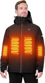 Heated Jacket, Ski Jacket Coat, With 12V/16000mAh Battery Pack, 5 Areas Heating Thicken Men Winter Coat (Color: Black, size: XXL)