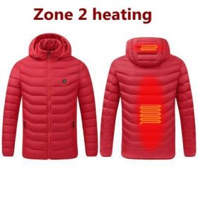 Men 9 Areas Heated Jacket USB Winter Outdoor Electric Heating Jackets Warm Sprots Thermal Coat Clothing Heatable Cotton jacket (Color: 2 Areas heated Red, size: XL)