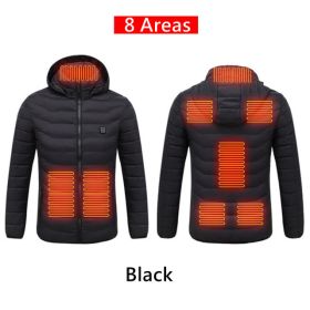 Men 9 Areas Heated Jacket USB Winter Outdoor Electric Heating Jackets Warm Sprots Thermal Coat Clothing Heatable Cotton jacket (Color: 8 Areas heated Black, size: M)