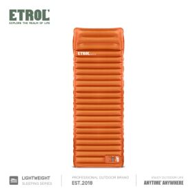 Inflatable Sleeping Mat With Built In Pillow; Foldable For Easy Backpack Storage (Color: Orange)
